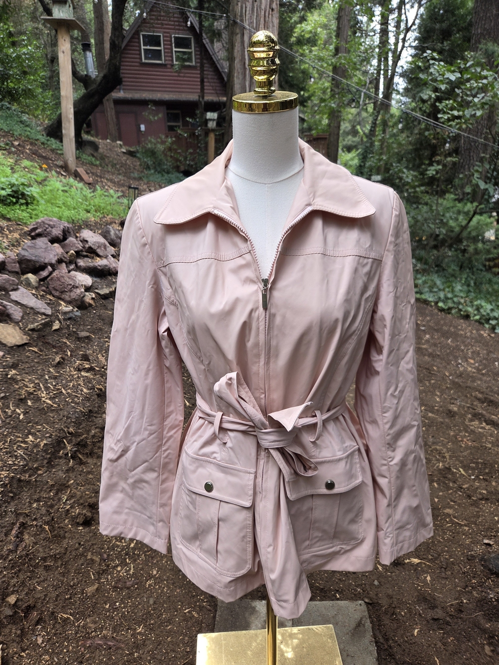 Giacca Gallery Light Pink Women's Belted Rain Jacket Size Large